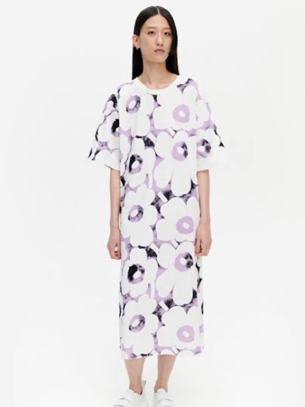 Marimekko Kioski Sz XS Big Floral Relaxed Tee Shirt Midi Dress